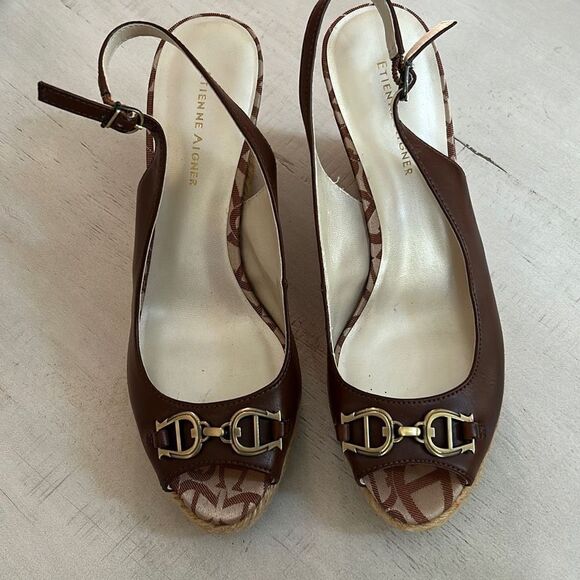 Etienne Aigner Equestrian Cork Wedge Heels - Picture 3 of 9